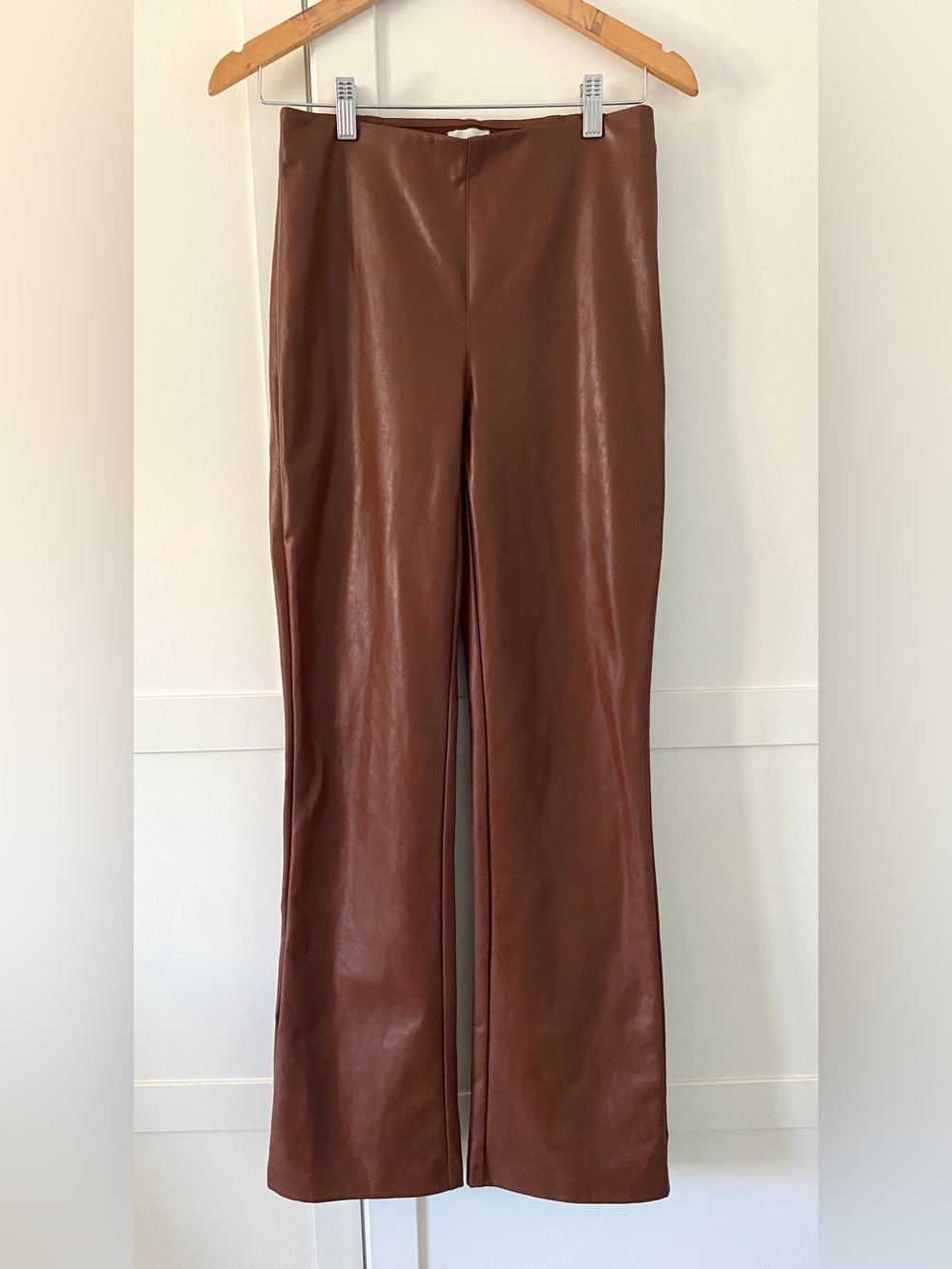Wilfred Elaine Pant Vegan Leather High-Waist Flare Leg Pants Patina Brown